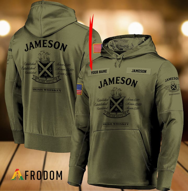 Personalized Military Green Jameson Whiskey Hoodie & Zip Hoodie