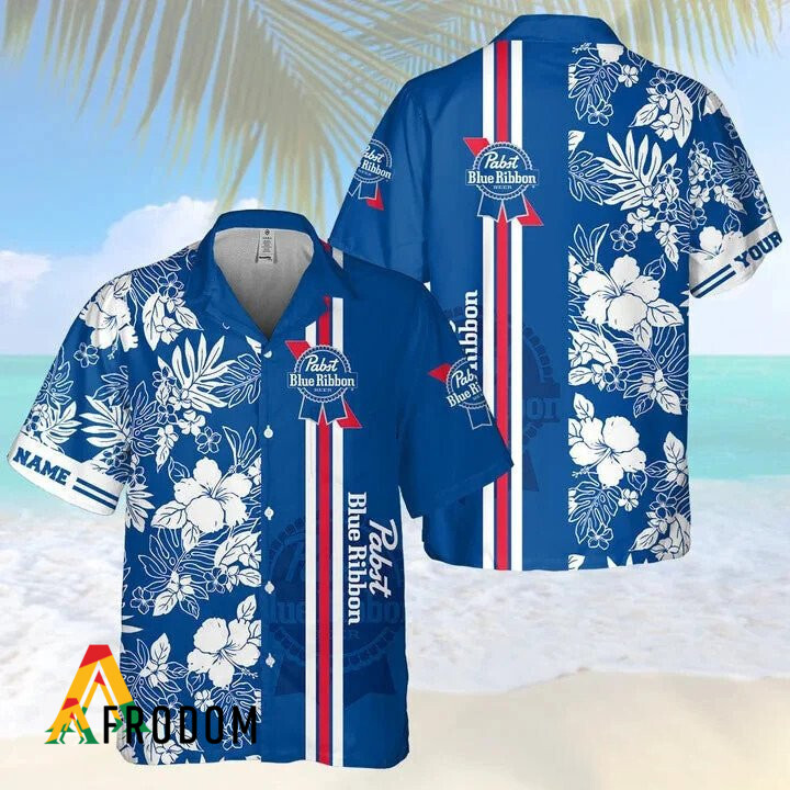 Personalized Tropical Flowers Pabst Blue Ribbon Hawaiian Shirt