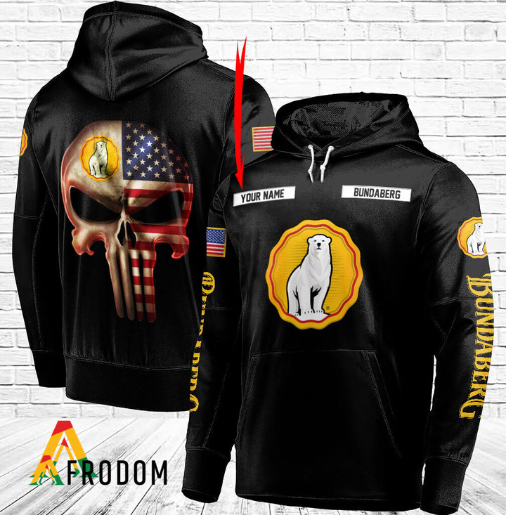 Personalized Black USA Flag Skull Bundaberg Rum Hoodie