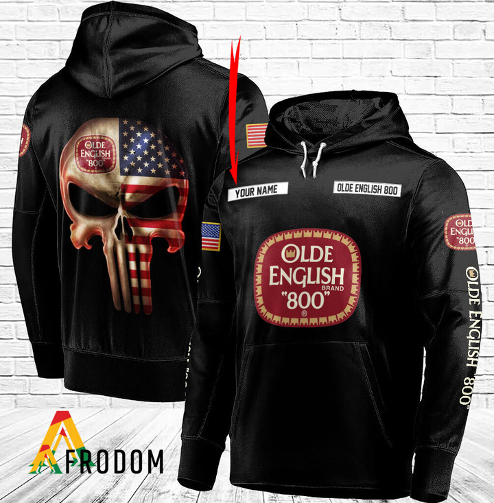 Personalized Black USA Flag Skull Olde English 800 Hoodie