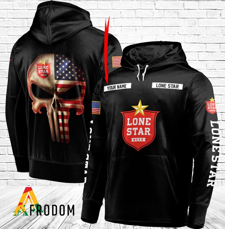 Personalized Black USA Flag Skull Lone Star Beer Hoodie