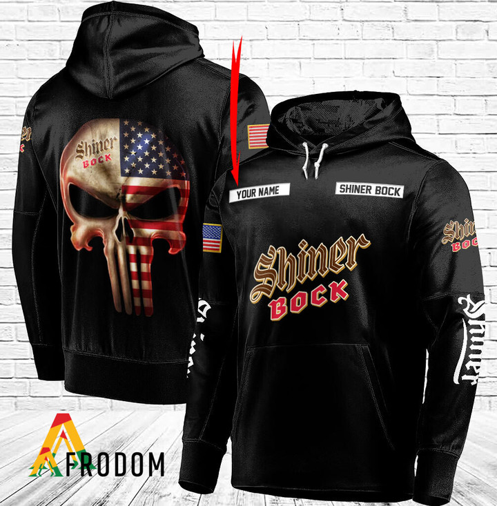 Personalized Black USA Flag Skull Shiner Bock Beer Hoodie