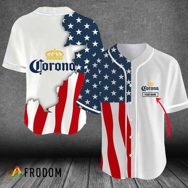 Personalized US Flag Corona Baseball Jersey