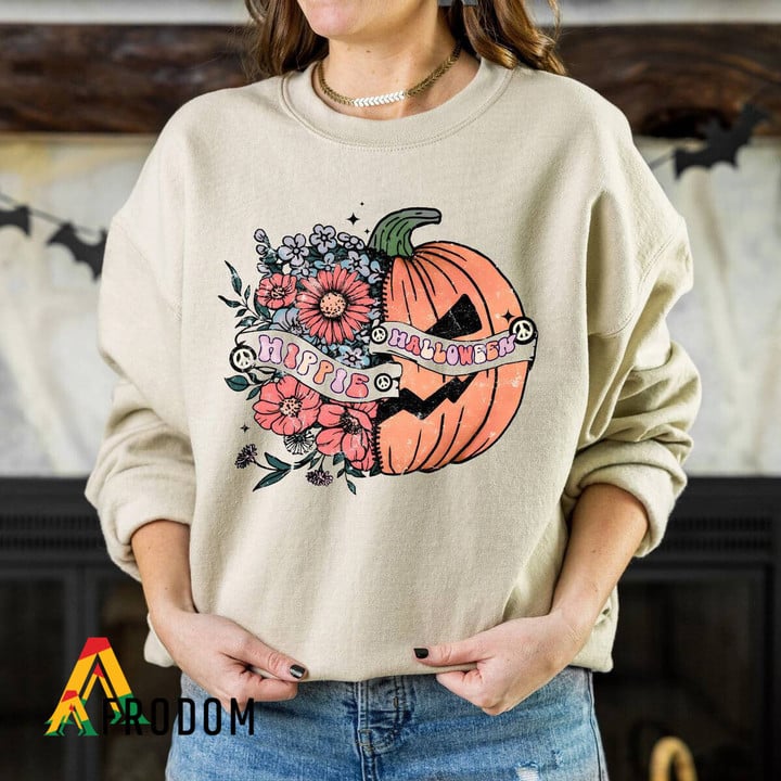 Hippie Halloween Pumpkin Spooky Season Sweatshirt