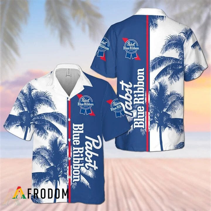 Pabst Blue Ribbon Tropical Coconut Trees Hawaiian Shirt
