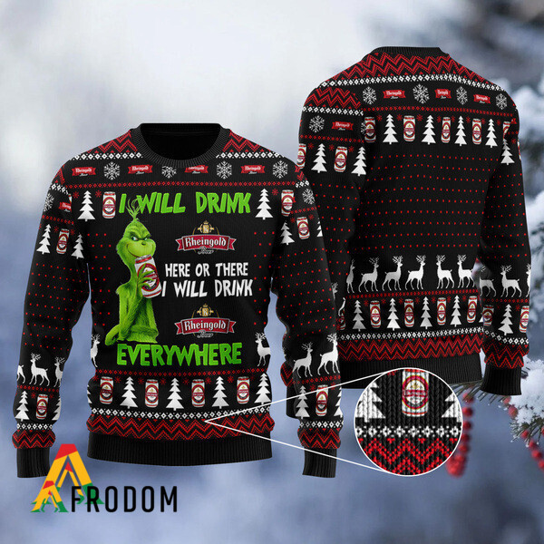 I Will Drink Rheingold Beer Everywhere Christmas Ugly Sweater