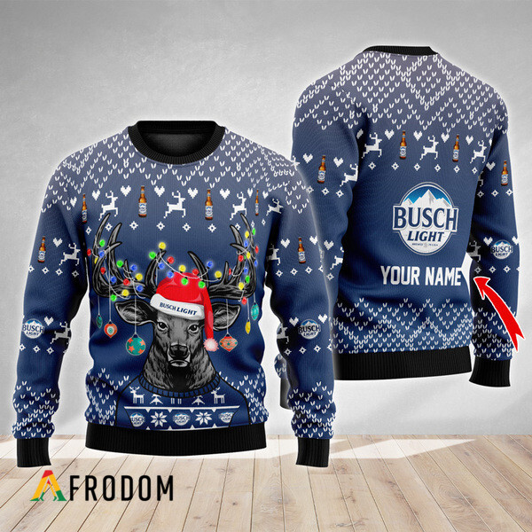 Personalized Reindeer Busch Light Christmas Ugly Sweater