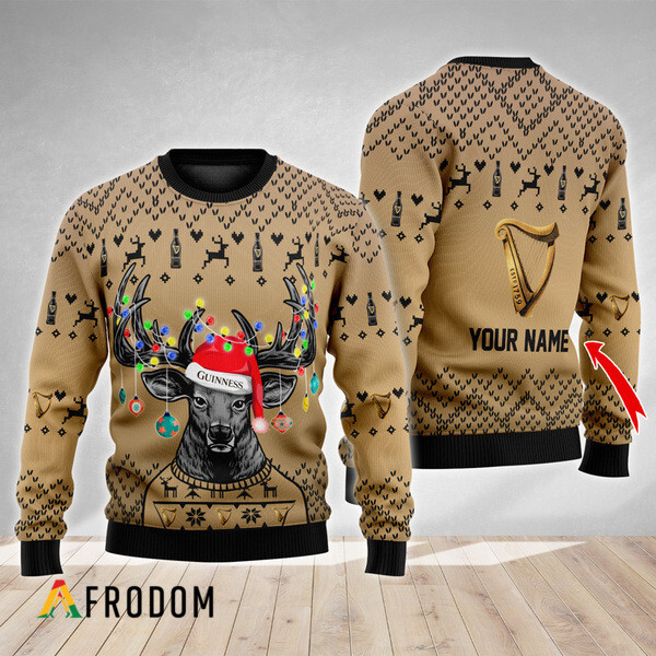 Personalized Reindeer Guinness Christmas Ugly Sweater