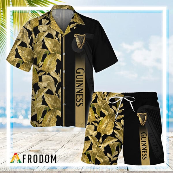 Guinness Beer Tropical Leaf Hawaiian Shirt And Shorts Set