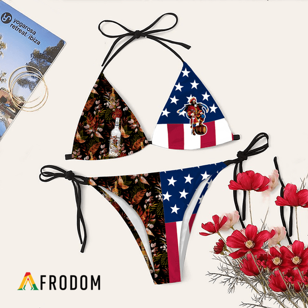 Tropical American Flag Captain Morgan Bikini Set Swimsuit Beach