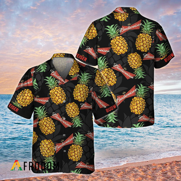 Black Aloha Pineapple Budweiser Hawaiian Shirt
