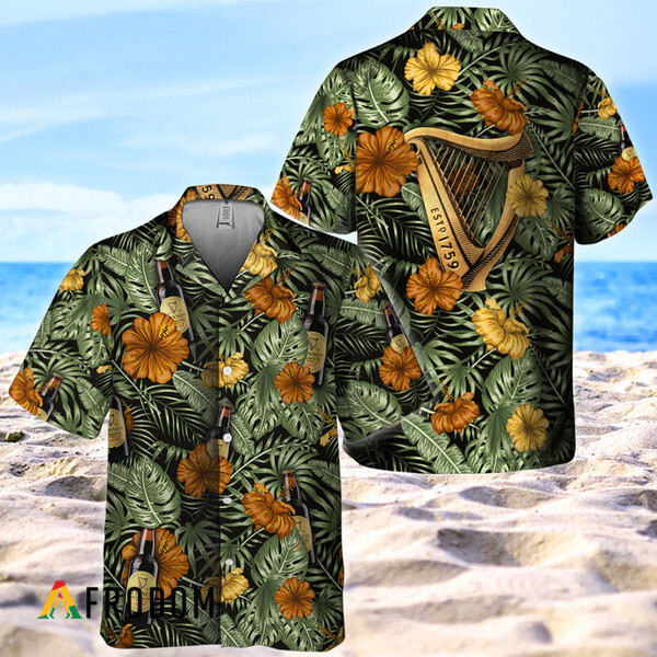 Tropical Flower With Palm Leaves Guinness Hawaiian Shirt
