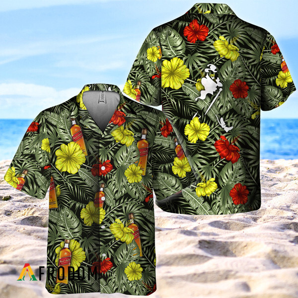 Tropical Flower With Palm Leaves Johnnie Walker Hawaiian Shirt