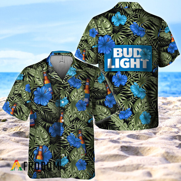 Tropical Flower With Palm Leaves Bud Light Hawaiian Shirt