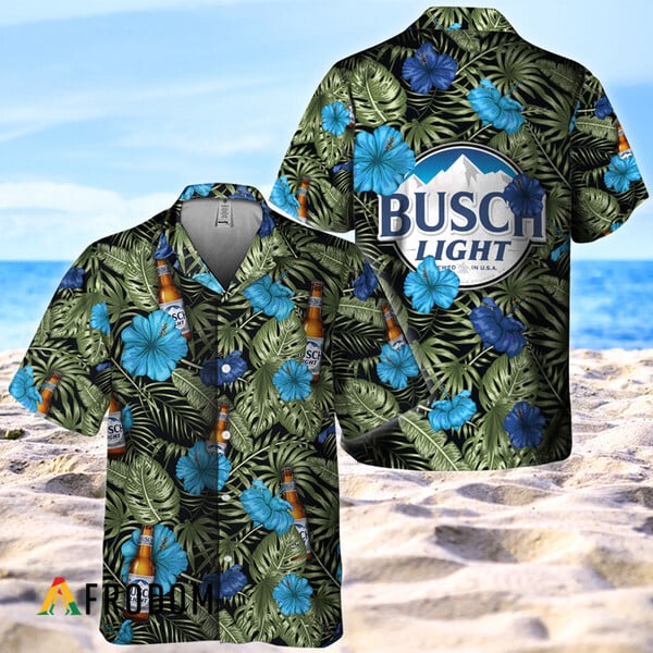 Tropical Flower With Palm Leaves Busch Light Hawaiian Shirt