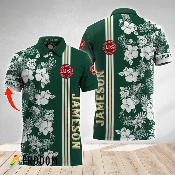 Personalized Tropical Flowers Jameson Whiskey Polo Shirt