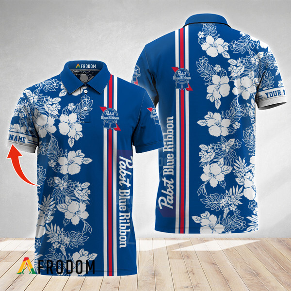 Personalized Tropical Flowers Pabst Blue Ribbon Polo Shirt