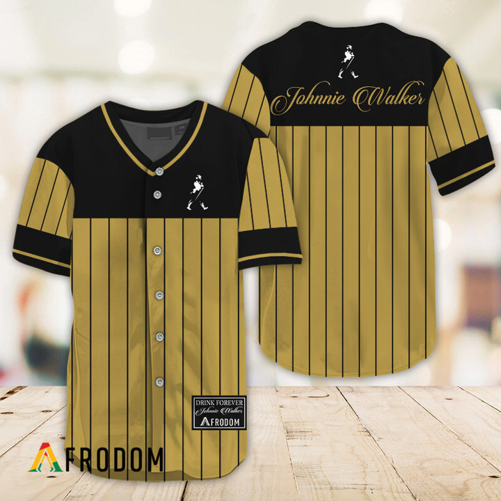 Sleek Black Vertical Striped Johnnie Walker Baseball Jersey