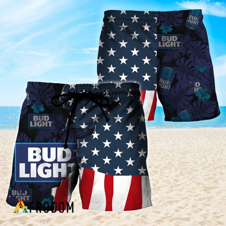 USA Tropical Flag Bud Light Hawaiian Shorts