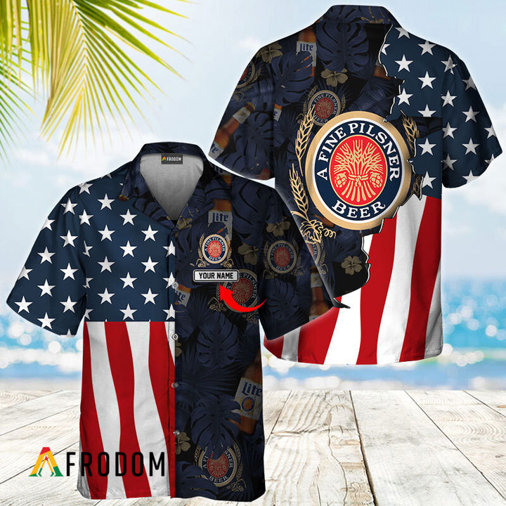Personalized Tropical Vibes American Flag Miller Lite Hawaii Shirt