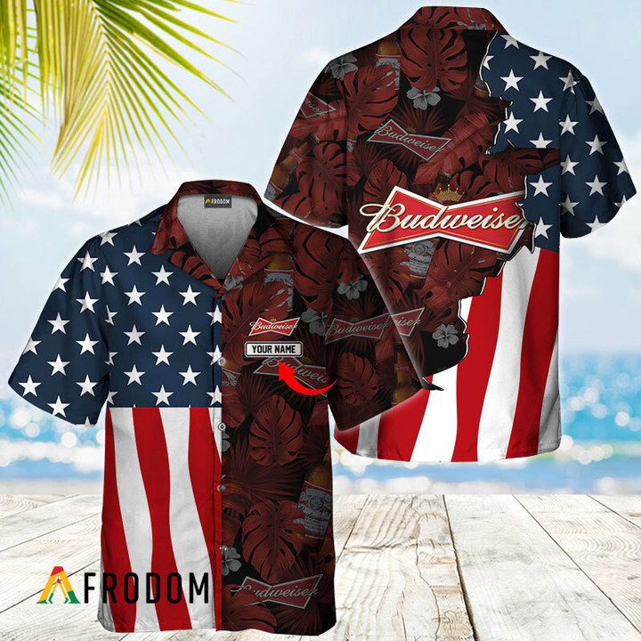 Personalized Tropical Vibes American Flag Budweiser Hawaiian Shirt