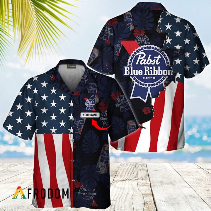Personalized Tropical Vibes US Flag Pabst Blue Ribbon Hawaiian Shirt