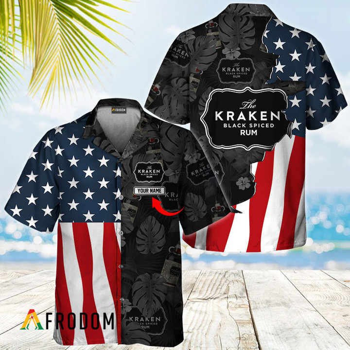Personalized Tropical Vibes American Flag Kraken Rum Hawaiian Shirt