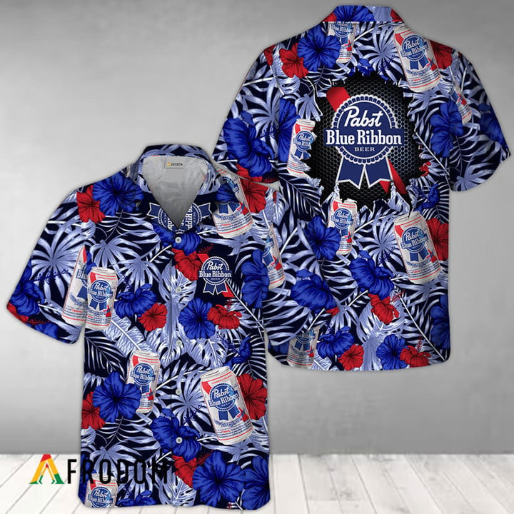 Summer Aloha Floral Pabst Blue Ribbon Hawaiian Shirt