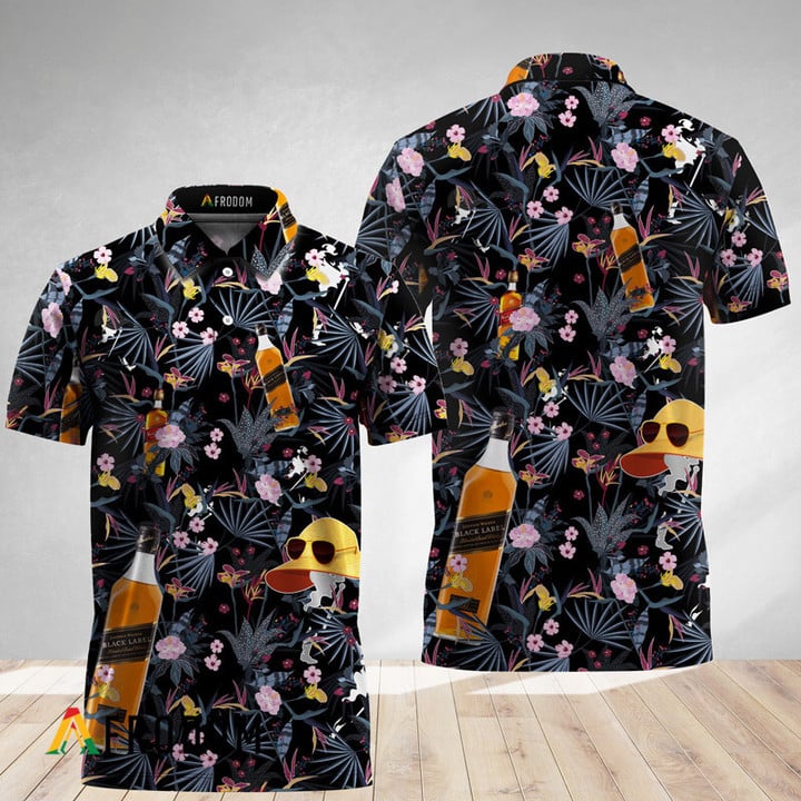 Black Palm Floral Johnnie Walker Polo Shirt