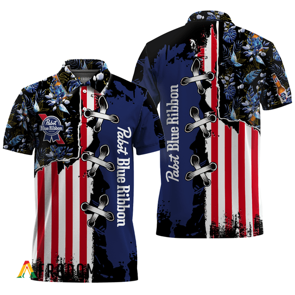 Pabst Blue Ribbon Fourth Of July Hawaiian Polo Shirt