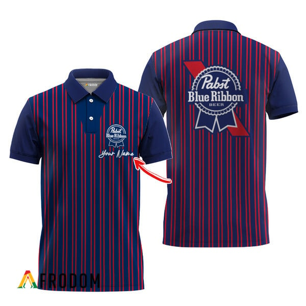 Customized Pabst Blue Ribbon Navy Stripe Pattern Polo Shirt