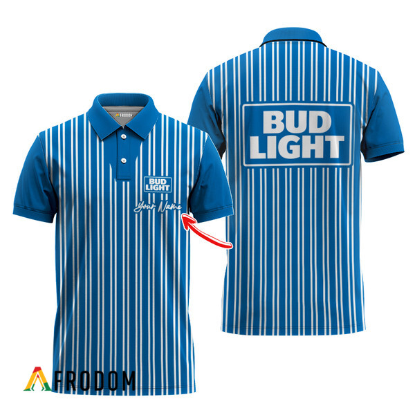 Customized Bud Light Blue Stripe Pattern Polo Shirt
