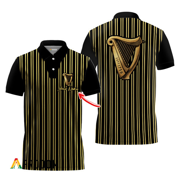 Customized Guinness Gold Stripe Pattern Polo Shirt