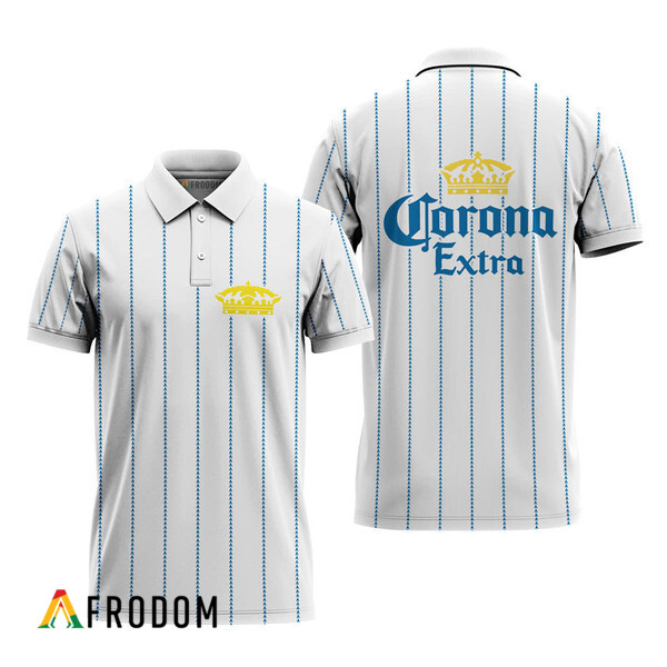 Corona Extra White Stripe Pattern Polo Shirt