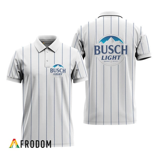 Busch Light White Stripe Pattern Polo Shirt