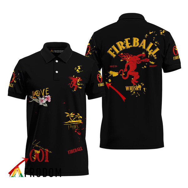 Customized Fireball Whisky Black Mesh Graphic Polo Shirt