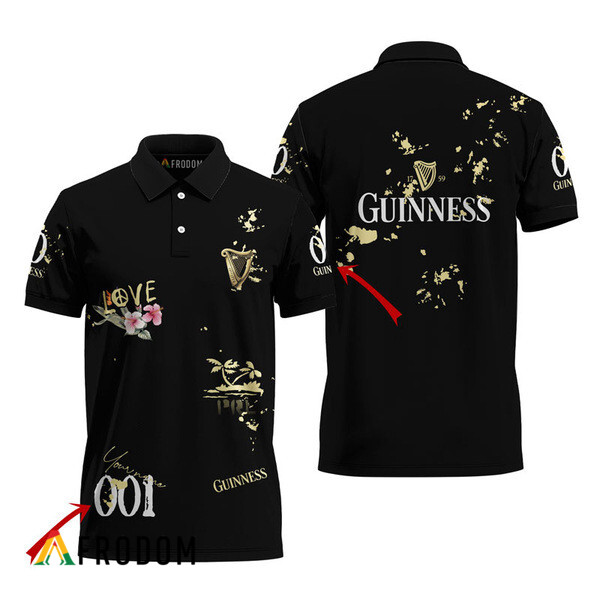 Customized Guinness Black Mesh Graphic Polo Shirt