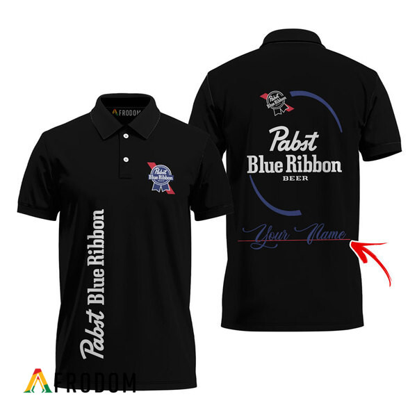 Customized Pabst Blue Ribbon Black Polo Shirt