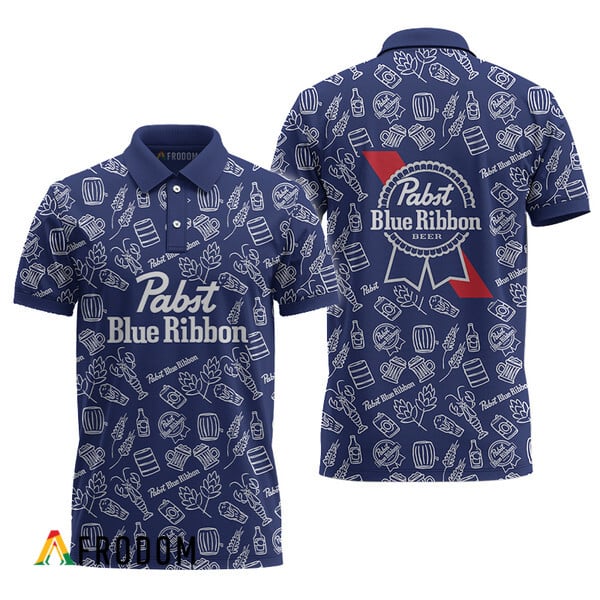 Pabst Blue Ribbon Blue Doodle Art Polo Shirt