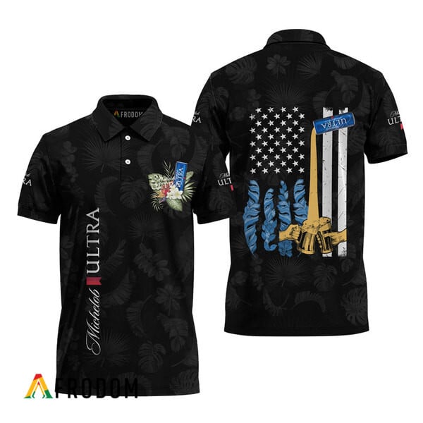 Michelob ULTRA US Flag Black Hawaiian Polo Shirt
