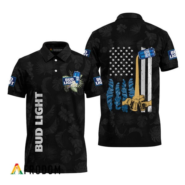 Busch Light US Flag Black Hawaiian Polo Shirt