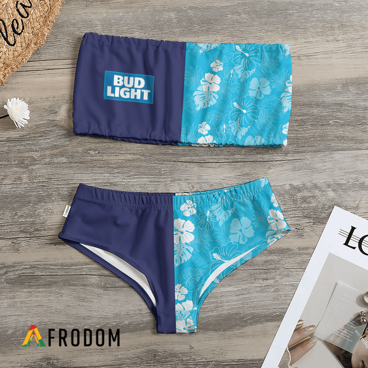 Tropical Split Bud Light Strapless Bandeau Bikini Swimsuit