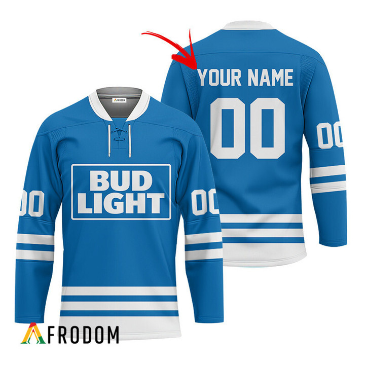 Personalized Bud Light Blue Retro Hockey Jersey