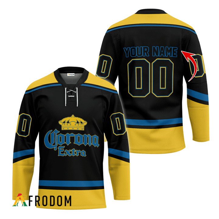 Personalized Corona Extra Black And Yellow Hockey Jersey