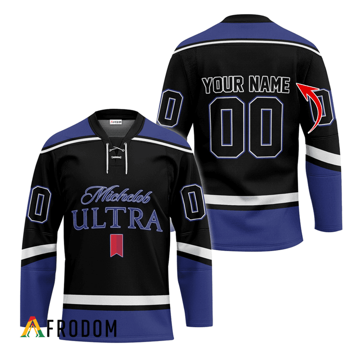 Personalized Michelob ULTRA Black And Blue Hockey Jersey