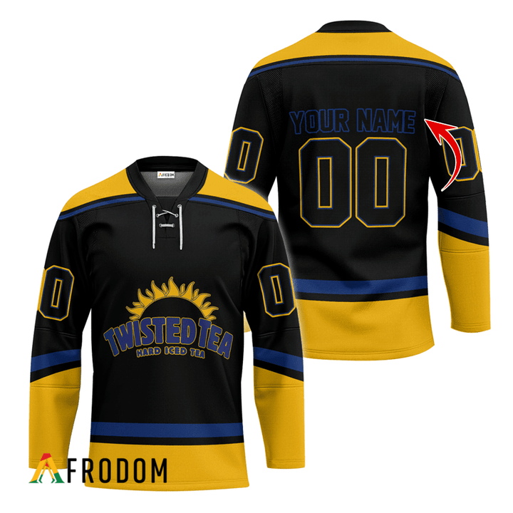 Personalized Twisted Tea Black And Yellow Hockey Jersey