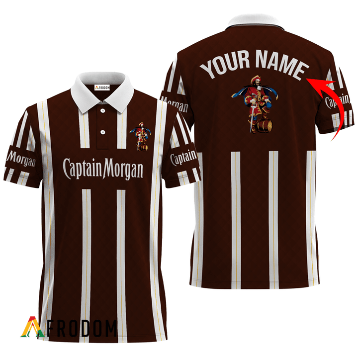 Personalized Captain Morgan Brown Vintage Striped Polo Shirt