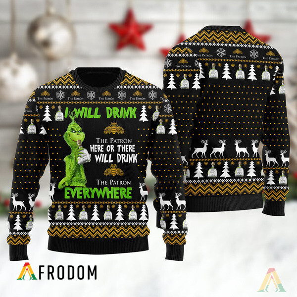 I Will Drink Tequila Patron Everywhere Christmas Ugly Sweater