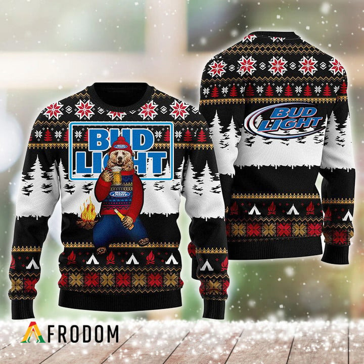 Bear Drinking Bud Light Christmas Ugly Sweater
