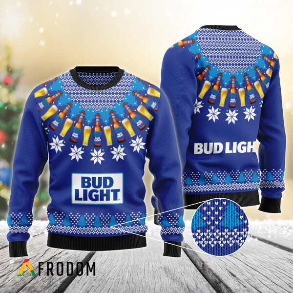 Bud Light Heart Pattern Fair Isle Ugly Sweater
